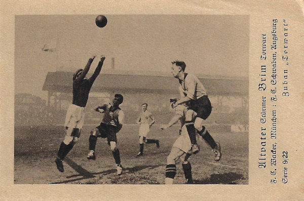 Zuban Torwart Serie 9, Bild 22: Altvater Stürmer, Brim Torwart, F.C. Wacker München : F.C. Schwaben Augsburg